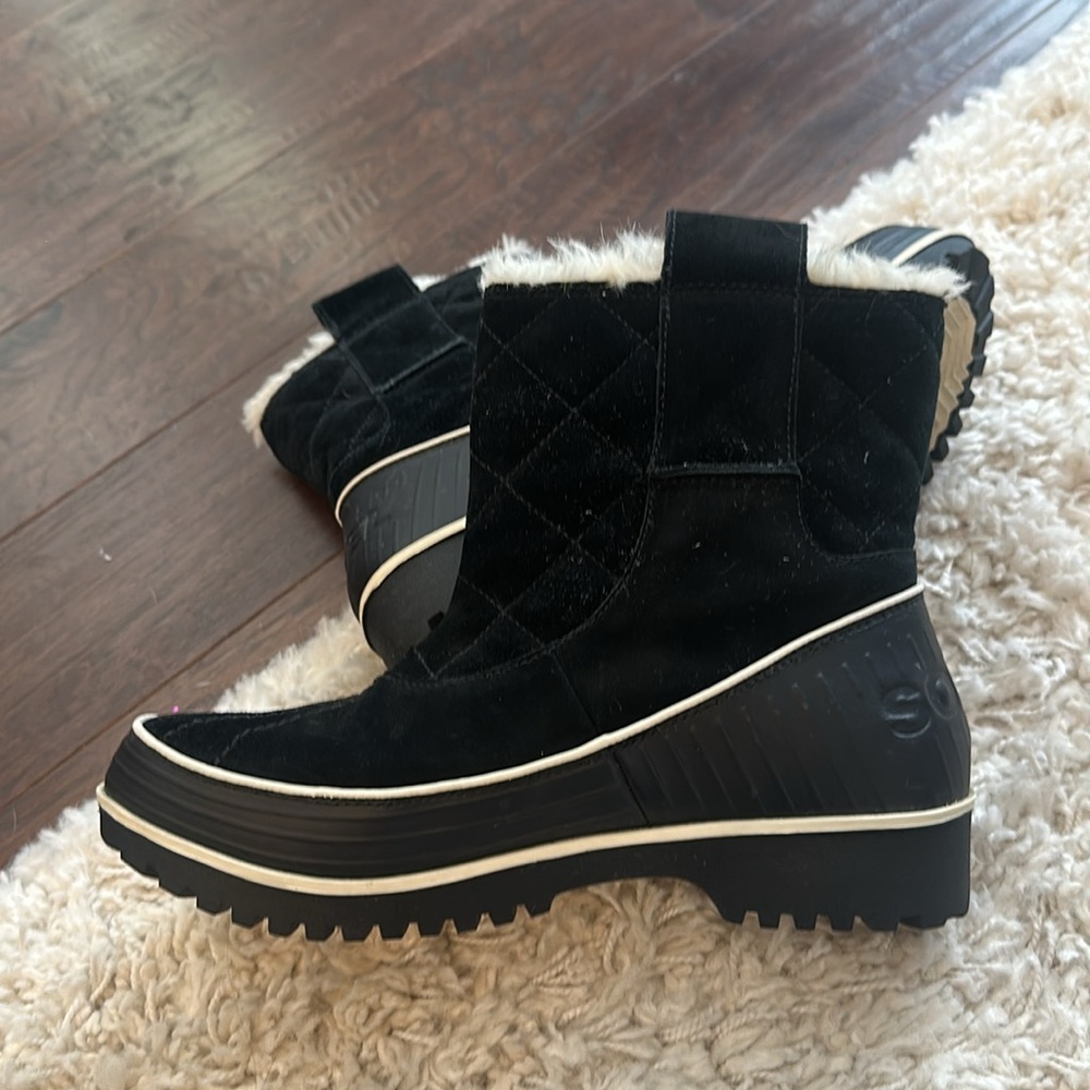SOREL BLACK SUEDE FLEECE LINED WOMEN'S WINTER BOOTS 9.5 - Picture 8 of 13